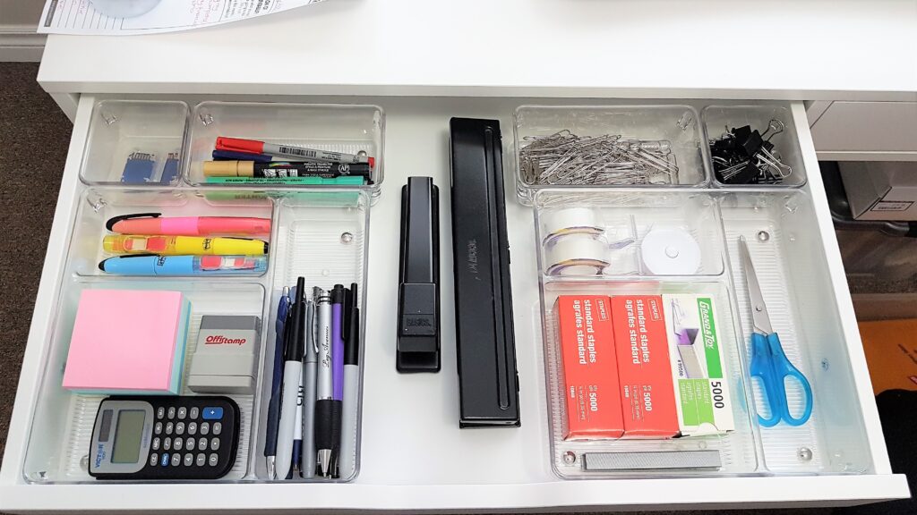 organized home office desk drawer
